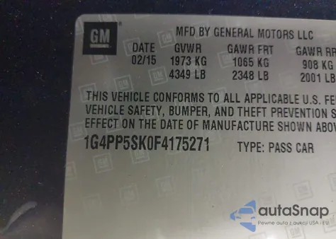 2015 Buick Verano из США, поврежденный, VIN 1G4PP5SK0F4175271